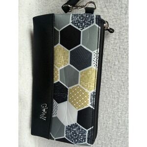 Glove It Hexy Wristlet Black Gold Grey Geometric Honeycomb Zipper Pouch W273 NEW